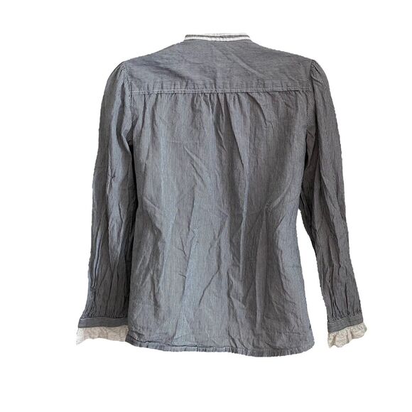 La Vie Rebecca Taylor XS Blouse Striped Lace Trim Button Down Top - Picture 8 of 8